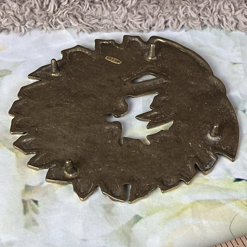 Vintage Rubel Brass Christmas Wreath With Teddy Bear Trivet Pot Plant Stand